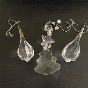 3 Clear Glass Holiday Ornaments Set Teardrops Christmas Tree